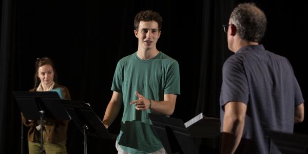 Actors rehearse for the Hotchner Playwriting Festival
